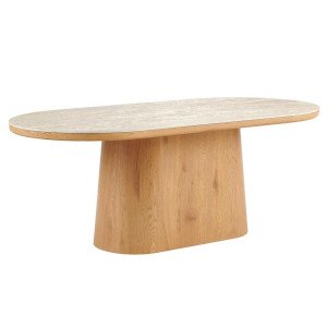UNIQUE ovális kerámia étkezőasztal - 200cm - travertin