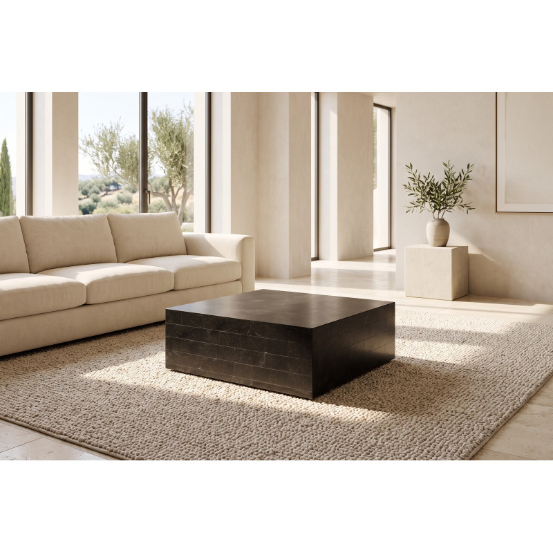 VOLTERRA természetes kő dohányzóasztal – 80 cm - fekete