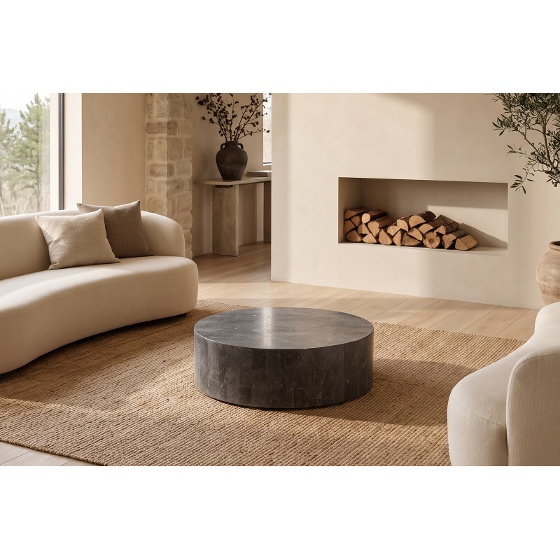 MANTOVA kerek természetes kő dohányzóasztal – 85 cm - szürke
