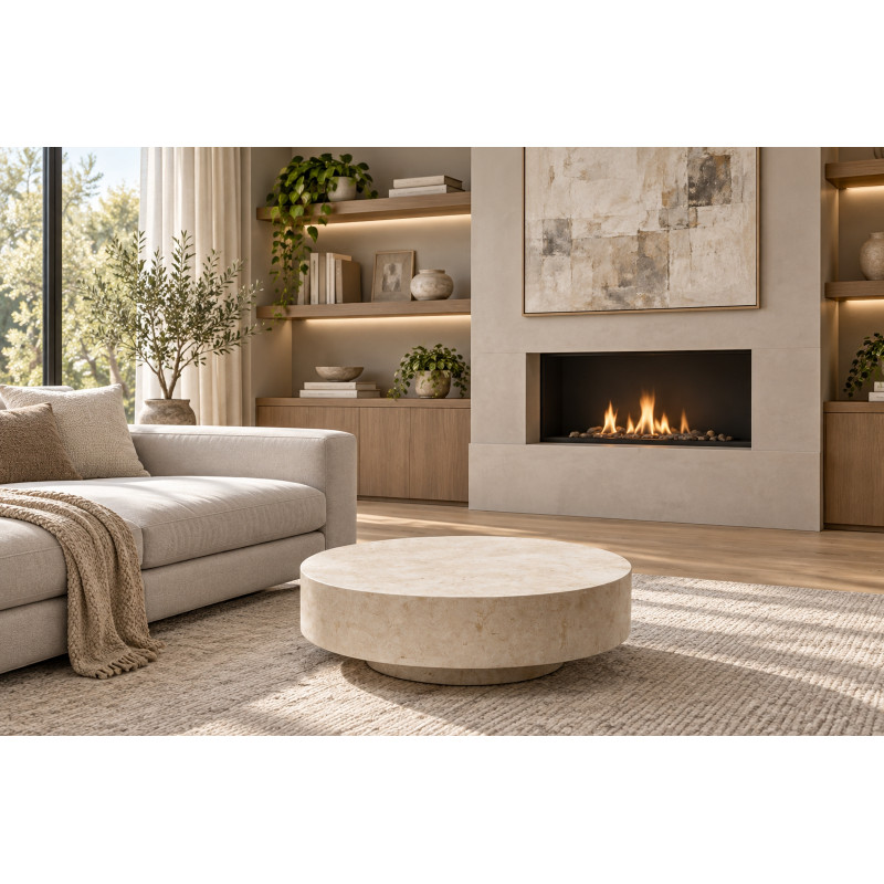 MANTOVA kerek természetes kő dohányzóasztal – 85 cm - beige