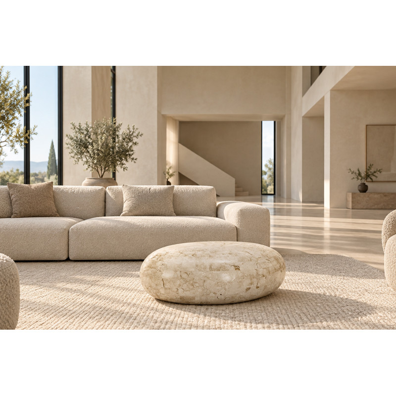 LIPARI természetes kő dohányzóasztal – 75 cm - beige