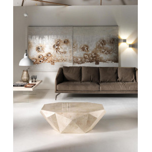 DIAMANTE természetes kő dohányzóasztal – 120 cm - beige