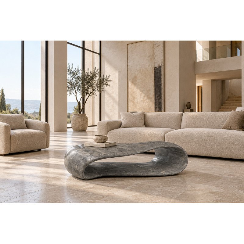 MODICA természetes kő dohányzóasztal – 123 cm - szürke