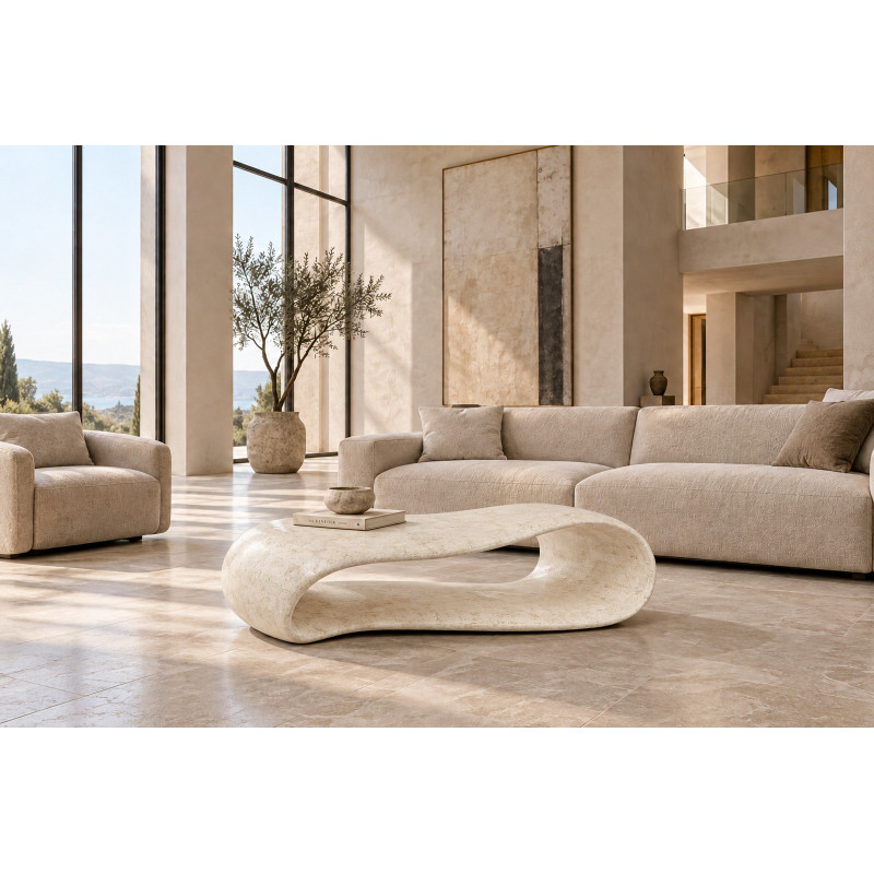 MODICA természetes kő dohányzóasztal – 123 cm - beige