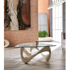 SIENA természetes kő és üveg dohányzóasztal – 100 cm - beige
