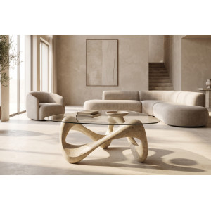 SIENA természetes kő és üveg dohányzóasztal – 100 cm - beige Kő