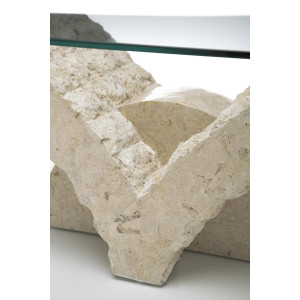 PORTOFINO természetes kő és üveg dohányzóasztal – 120 cm - beige