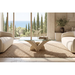 PORTOFINO természetes kő és üveg dohányzóasztal – 120 cm - beige Kő