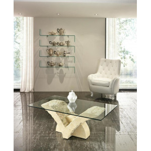 PORTOFINO természetes kő és üveg dohányzóasztal – 120 cm - beige