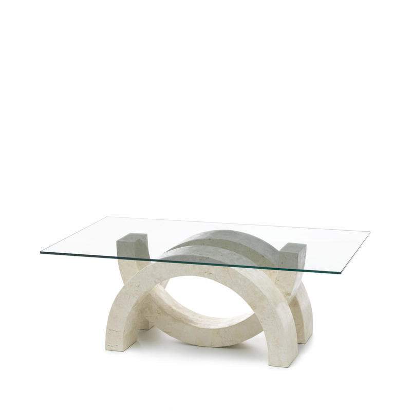 TREVISO természetes kő és üveg dohányzóasztal – 120 cm - beige