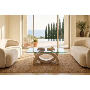 TREVISO természetes kő és üveg dohányzóasztal – 120 cm - beige Kő