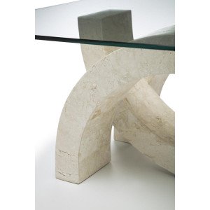 TREVISO természetes kő és üveg dohányzóasztal – 120 cm - beige