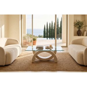 TREVISO természetes kő és üveg dohányzóasztal – 120 cm - beige Kő