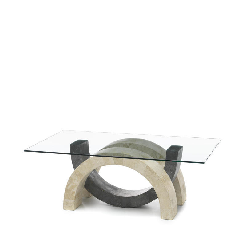 TREVISO természetes kő és üveg dohányzóasztal – 120 cm - beige-szürke