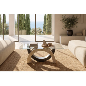 TREVISO természetes kő és üveg dohányzóasztal – 120 cm - beige-szürke Kő