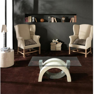 TREVISO természetes kő és üveg dohányzóasztal – 120 cm - beige-szürke