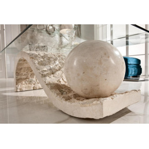 ALASSIO természetes kő és üveg dohányzóasztal – 120 cm - beige
