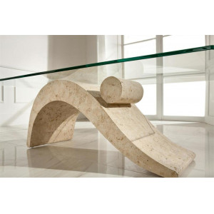 LORETO természetes kő és üveg dohányzóasztal – 120 cm -  beige