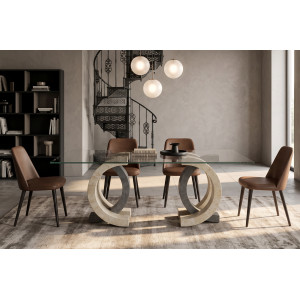 PIENZA természetes kő és üveg étkezőasztal – 180 cm - beige-szürke Étkezőasztalok