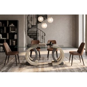 PIENZA természetes kő és üveg étkezőasztal – 180 cm - beige-szürke Étkezőasztalok