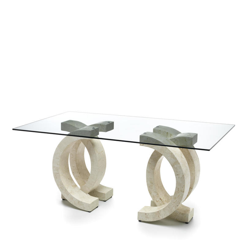 PIENZA természetes kő és üveg étkezőasztal – 180 cm - beige
