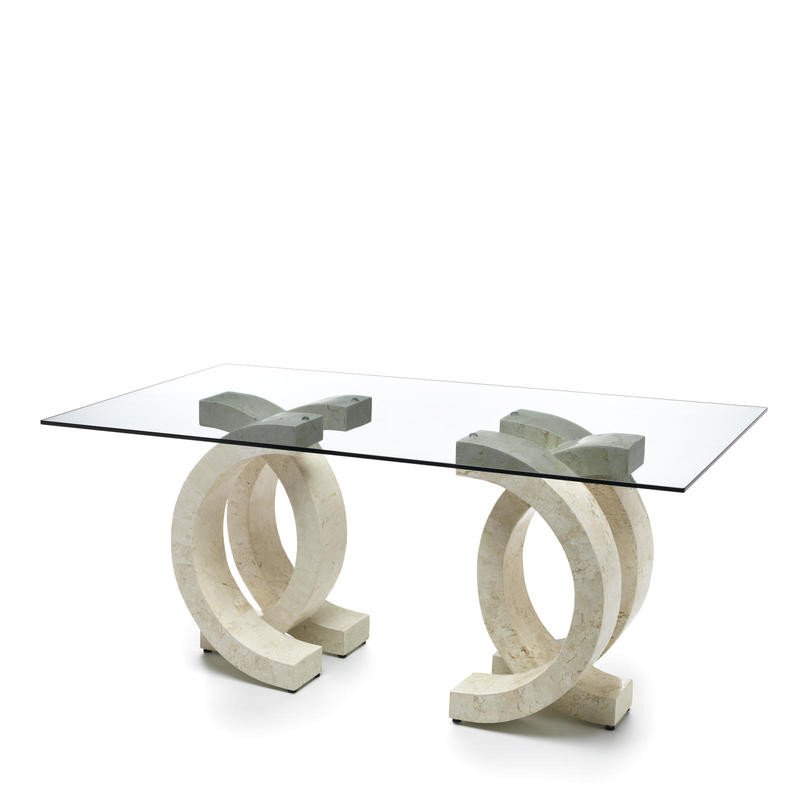 PIENZA természetes kő és üveg étkezőasztal – 180 cm - beige