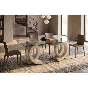 PIENZA természetes kő és üveg étkezőasztal – 180 cm - beige Étkezőasztalok