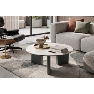 RIVOLI design kerámia dohányzóasztal – 80 cm - fehér/szürke Kő