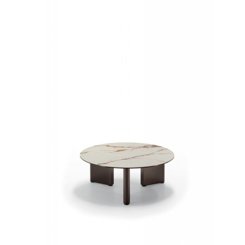 RIVOLI design kerámia dohányzóasztal – 80 cm - fehér/bronz