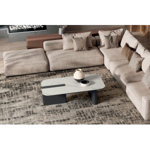 TORTONA design kerámia dohányzóasztal – 105 cm - fehér/szürke Kő