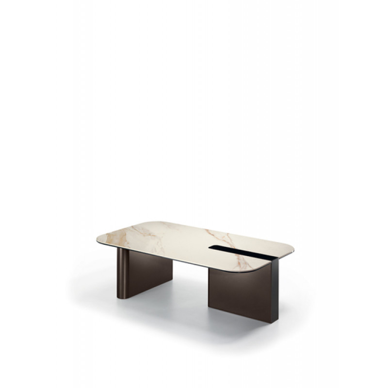 TORTONA design kerámia dohányzóasztal – 105 cm - fehér/bronz