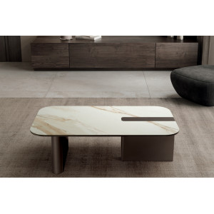 TORTONA design kerámia dohányzóasztal – 105 cm - fehér/bronz Kő