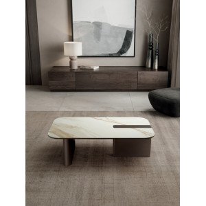 TORTONA design kerámia dohányzóasztal – 105 cm - fehér/bronz