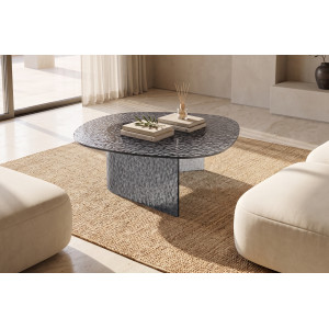 BELLUNO strukturált üveg dohányzóasztal – 90cm - szürke Stones
