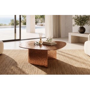 BELLUNO strukturált üveg dohányzóasztal – 90 cm - bronz Stones