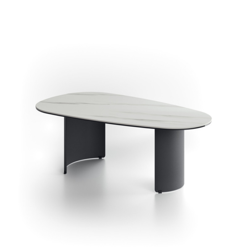 RAPALLO design kerámia dohányzóasztal – 100 cm - fehér/ szürke