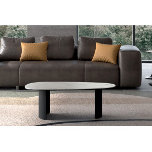 RAPALLO design kerámia dohányzóasztal – 100 cm - fehér/ szürke Kő