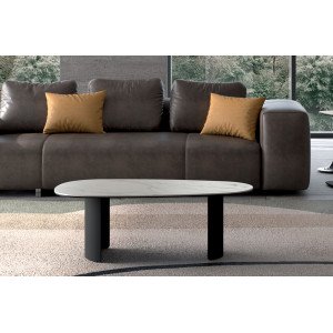 RAPALLO design kerámia dohányzóasztal – 100 cm - fehér/ szürke Kő