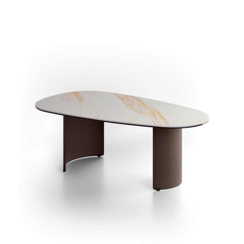 RAPALLO kerámia dohányzóasztal – 100 cm - fehér/bronz