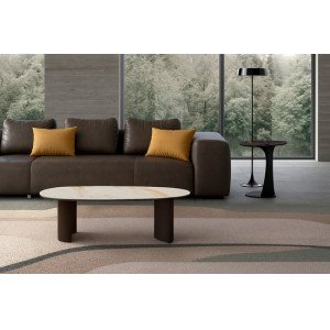 RAPALLO kerámia dohányzóasztal – 100 cm - fehér/bronz