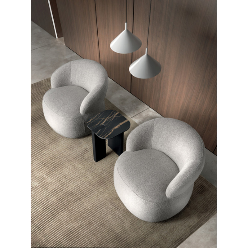 SIRMIONE design bouclé forgófotel – szürke