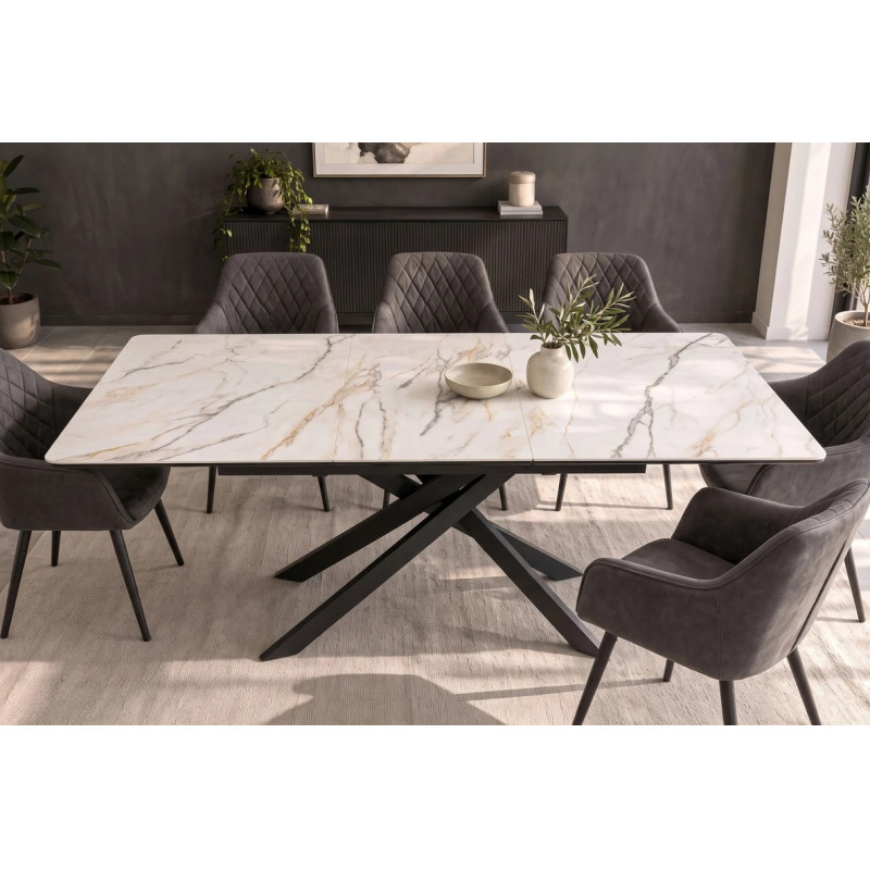 ALPINE bővíthető kerámia étkezőasztal - calacatta oro márvány -160-200cm