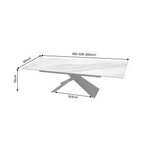EUPHORIA bővíthető kerámia étkezőasztal - carrara oro márvány - 180-260cm