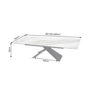 EUPHORIA bővíthető kerámia étkezőasztal - carrara oro márvány - 180-260cm