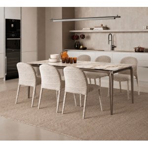 TRATTO bővíthető kerámia étkezőasztal - Calacatta Oro márvány - 140–200 cm