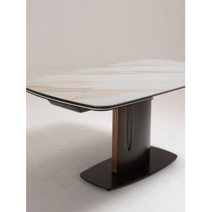 MONTELLO bővíthető kerámia étkezőasztal - Calacatta Oro márvány - 160–245 cm