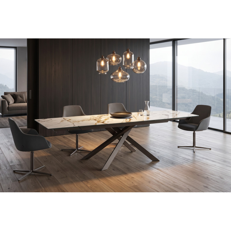 VARELLO bővíthető kerámia étkezőasztal - Calacatta Borghini márvány -160–240 cm