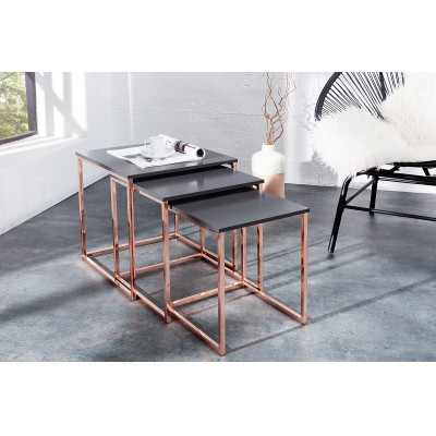 MASSIMA III design dohányzóasztal szett - matt antracit/réz