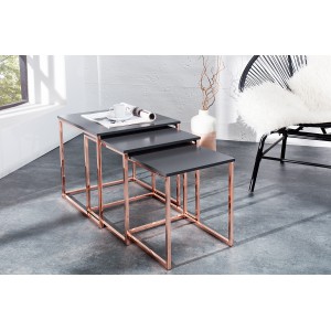 MASSIMA III design dohányzóasztal szett - matt antracit/réz INVICTA
