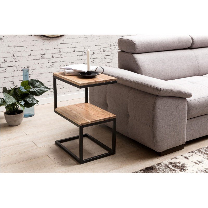 S-FORM tömör akácfa/fém lerakóasztal